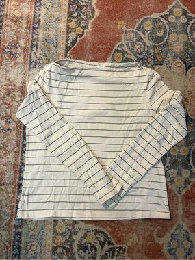 LESET White Long-Sleeve Boatneck Top with Navy Stripes
